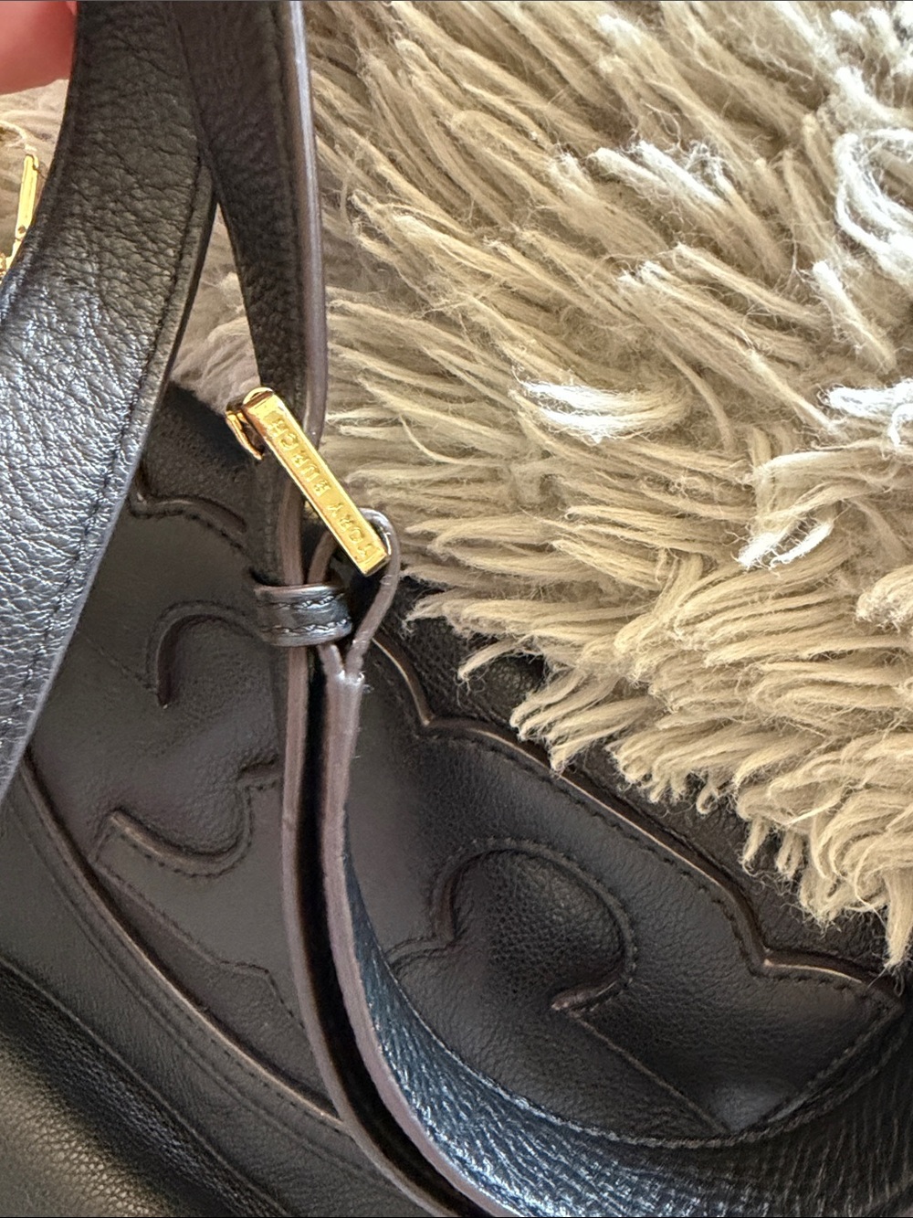 Tory Burch Black Pebbled Leather Shoulder Bag with Logo Flap - Picture 8 of 8
